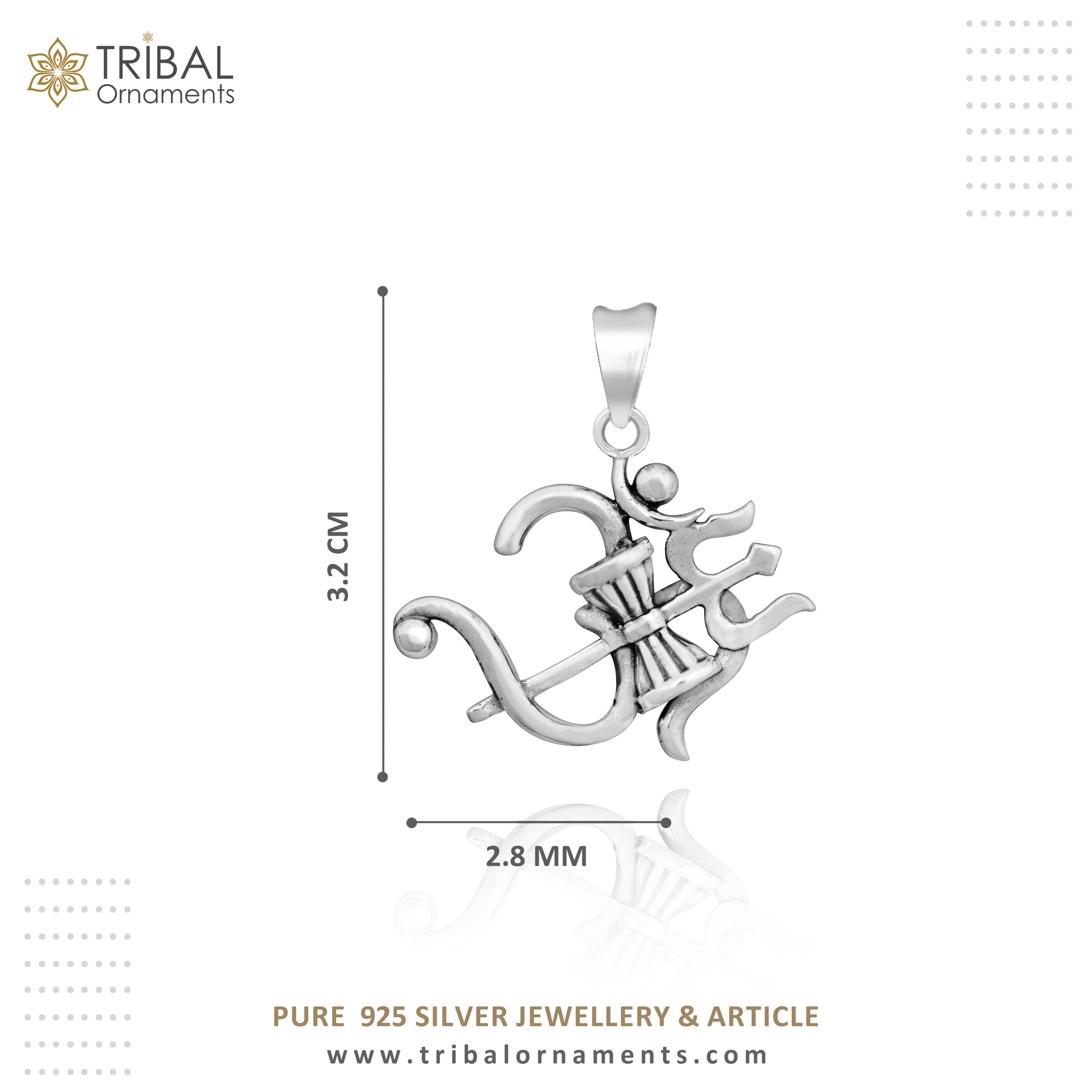 Sterling silver Aum OM pendant with trident design, unisex vintage-style jewelry by Tribal Ornaments.
