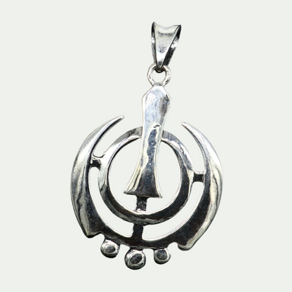 925 sterling silver Khalsa pendant with Sikha Sardar logo and Waheguru symbol, custom-designed tribal ornament jewelry.