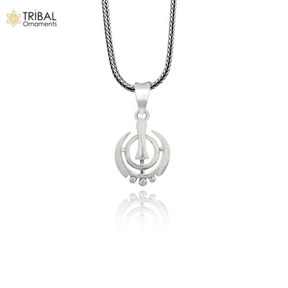 925 sterling silver Khalsa pendant with Sikha Sardar logo, custom design, featuring Waheguru symbol, from Tribal Ornaments.