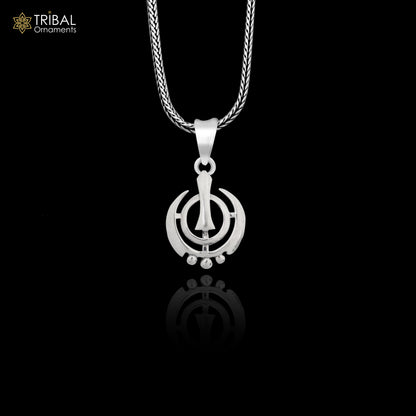 925 sterling silver Khalsa pendant with Sikha Sardar logo, customized design and Waheguru symbol, crafted by TRIBAL ORNAMENTS.