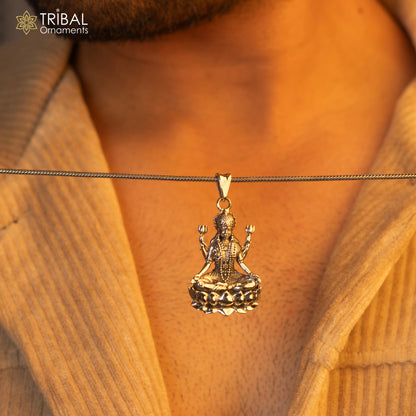 Sterling silver Goddess Laxmi pendant with vintage antique design, unisex jewelry, handcrafted by Tribal Ornaments.