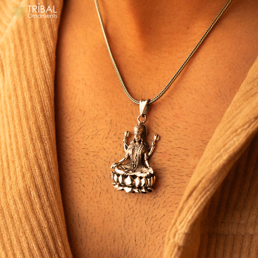 925 sterling silver customized vintage antique style Goddess Laxmi Pendant, amazing design stunning pendant unisex gifting jewelry ssp1550 - TRIBAL ORNAMENTS