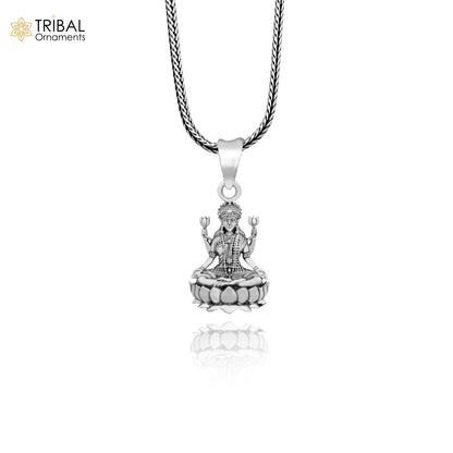 Sterling silver Goddess Laxmi pendant with vintage antique design, unisex jewelry, crafted by TRIBAL ORNAMENTS.