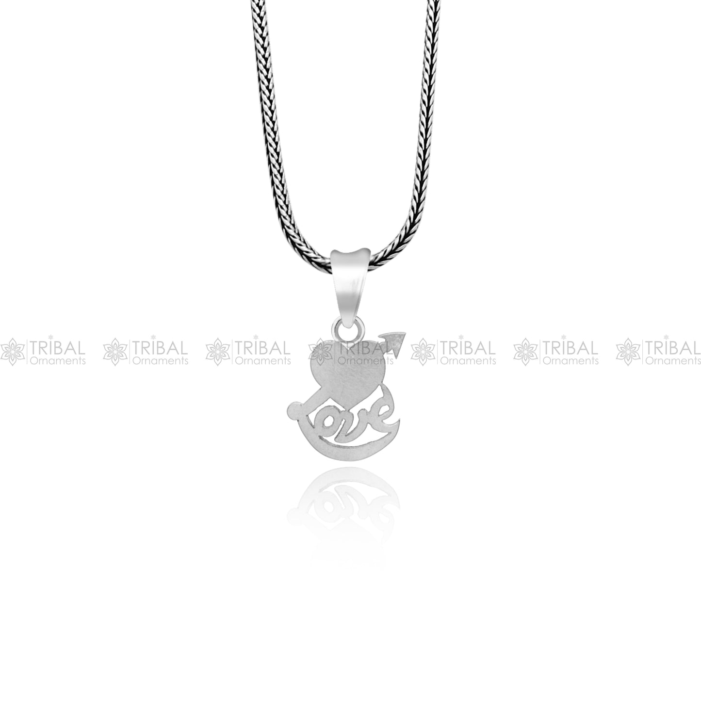 925 Sterling silver pendant with diamond heart and love design, crafted by TRIBAL ORNAMENTS, featuring intricate detailing and elegant style