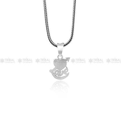 925 Sterling silver pendant with diamond heart and love design, crafted by TRIBAL ORNAMENTS, featuring intricate detailing and elegant style