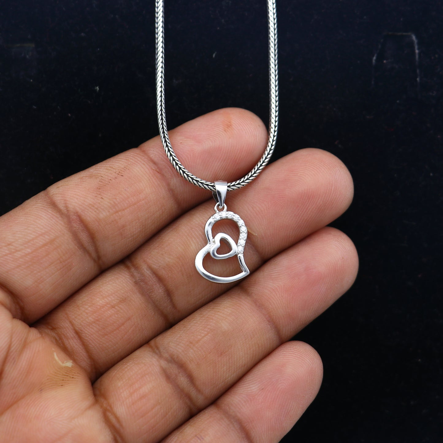 925 Sterling silver diamond heart design pendant nsp940 - TRIBAL ORNAMENTS