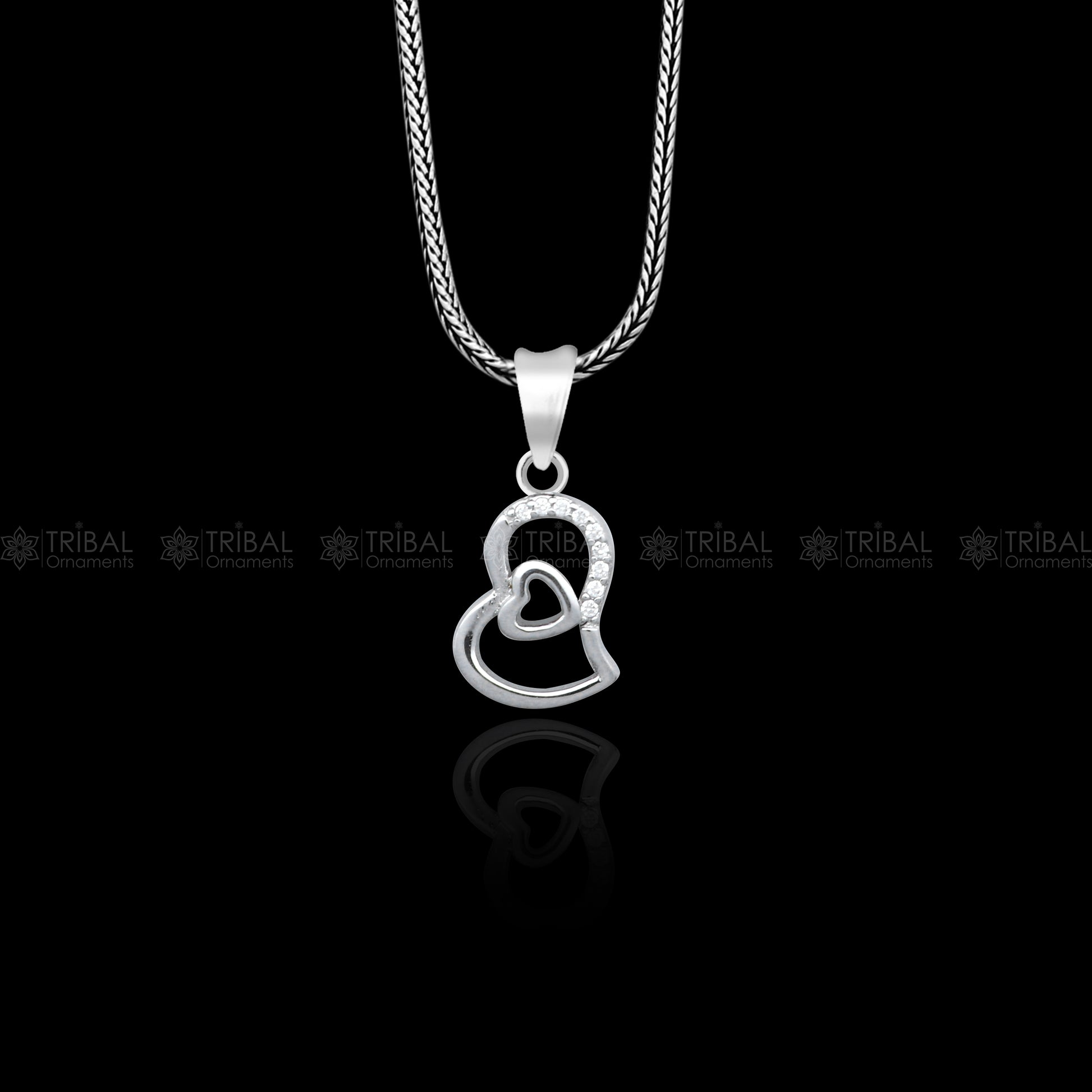 925 Sterling silver diamond heart design pendant nsp940 - TRIBAL ORNAMENTS