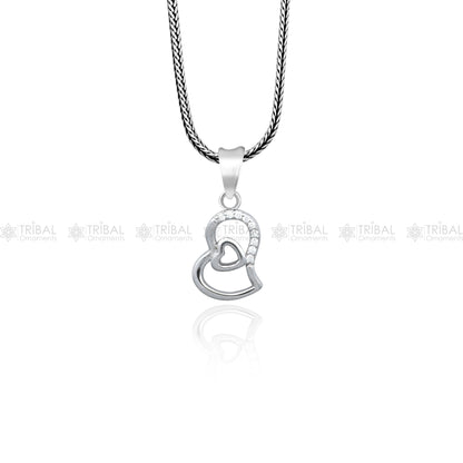 925 Sterling silver diamond heart pendant with intricate tribal ornament design, crafted by TRIBAL ORNAMENTS.