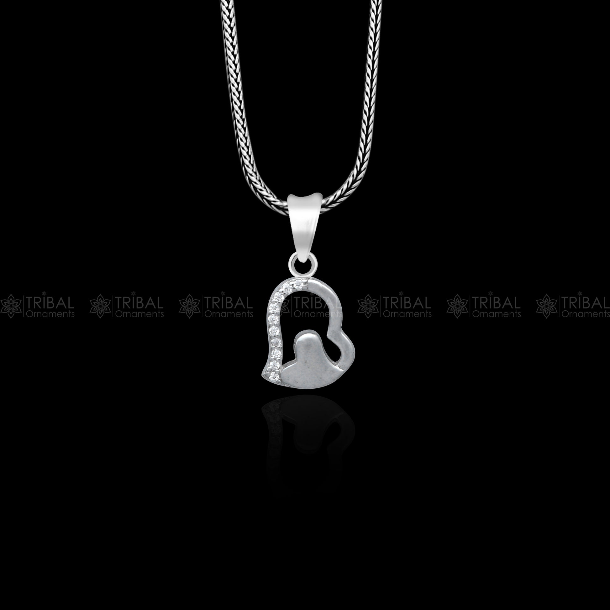 925 Sterling silver diamond heart design pendant nsp941 - TRIBAL ORNAMENTS
