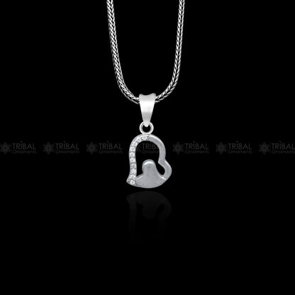 925 Sterling silver heart-shaped pendant with diamond accents, featuring tribal ornament design from TRIBAL ORNAMENTS.