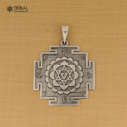 925 sterling silver Divine Baglamukhi Maha Yantram pendant with intricate design, energetic Kavacham pendant by Tribal Ornaments