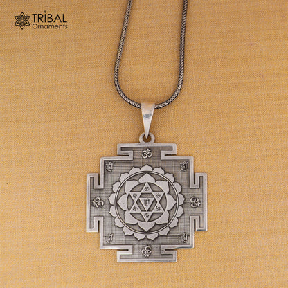 925 sterling silver Divine Baglamukhi Maha Yantram pendant with intricate design, energetic Kavacham symbol, by TRIBAL ORNAMENTS.