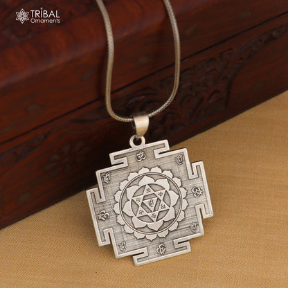925 sterling silver Divine Baglamukhi Maha Yantram pendant with intricate design, representing energetic kavacham and spiritual protection.