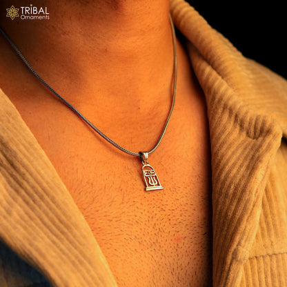 Unisex 925 sterling silver Lord Shiva Lingam pendant, tribal-inspired divine jewelry with intricate design, ideal for spiritual accessories.