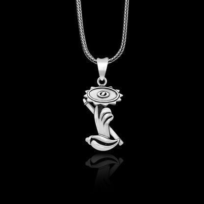 925 sterling silver Krishna Sudarshan Chakra flute and Shankh pendant jewelry by TRIBAL ORNAMENTS, featuring detailed divine god design.