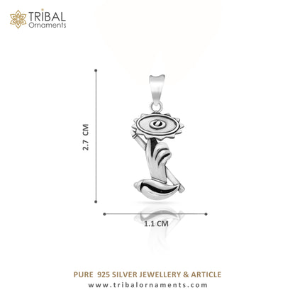 925 sterling silver Krishna Sudarshan Chakra flute and Shankh pendant jewelry, featuring divine Lord Krishna design.