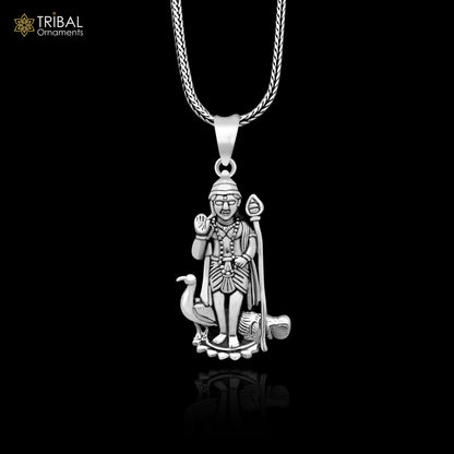925 sterling silver Lord Murugan Kartikeya pendant, handcrafted unisex jewelry with intricate divine deity design by Tribal Ornaments