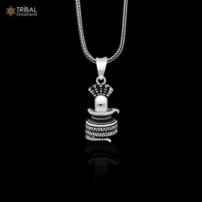 925 sterling silver Shiva Lingam pendant necklace by Tribal Ornaments, featuring a divine god figure on a detailed silver jewelry piece.
