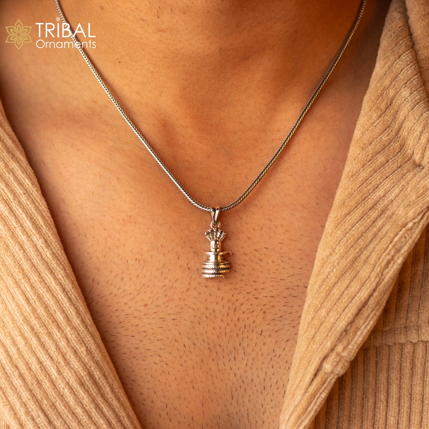 925 sterling silver Lord Shiva Lingam pendant necklace, intricate divine god jewelry with detailed design, from TRIBAL ORNAMENTS.