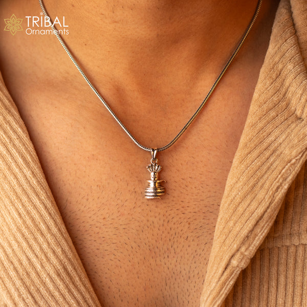 925 sterling silver Shiva Lingam pendant necklace featuring intricate tribal design and divine Lord Shiva motif.