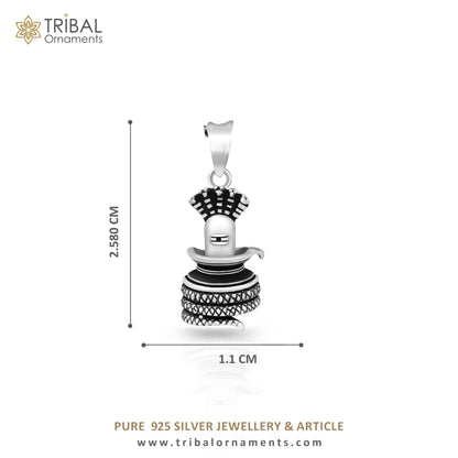 925 sterling silver Shiva Lingam pendant necklace featuring intricate tribal design and divine Lord Shiva figure.