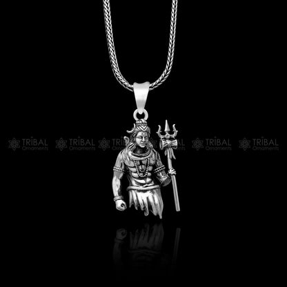 925 sterling silver Mahakal pendant featuring Lord Shiva, tribal-style divine jewelry necklace with intricate design.