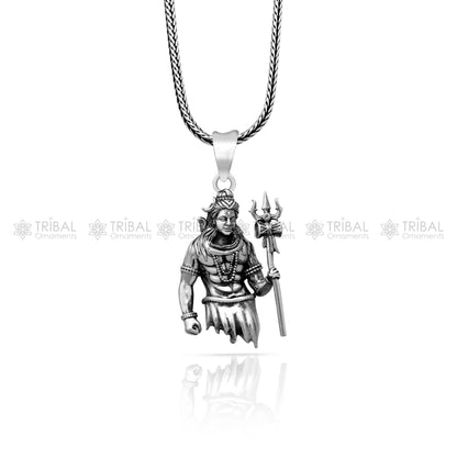925 sterling silver Mahakal pendant featuring Lord Shiva, tribal jewelry design, intricate divine god pendant necklace.