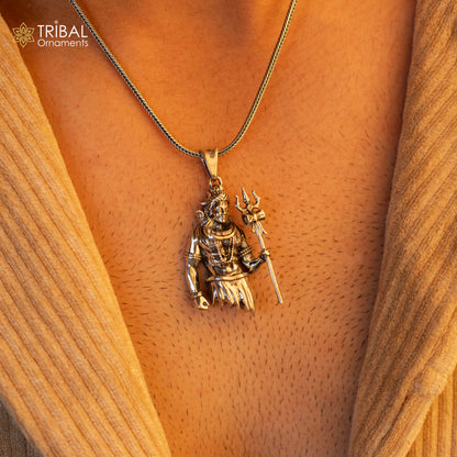 925 sterling silver Mahakal pendant featuring Lord Shiva, tribal jewelry with intricate divine design and detailed craftsmanship.