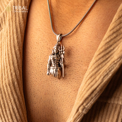 Sterling silver Mahakal pendant featuring Lord Shiva, tribal ornament jewelry, detailed divine god pendant for necklace.