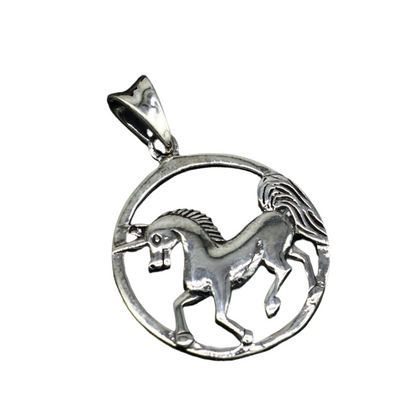 Sterling silver horse and unicorn pendant by TRIBAL ORNAMENTS, stylish vintage design for boys and girls.