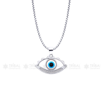 925 sterling silver evil eyes pendant with CZ stone from TRIBAL ORNAMENTS, detailed design showcasing the protective eye symbol.