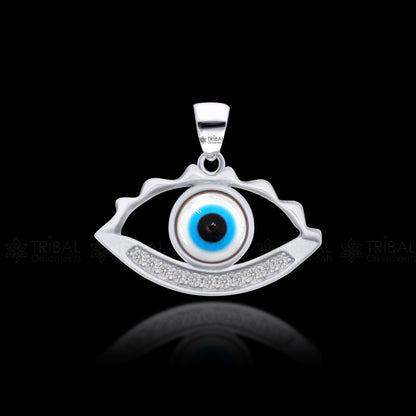 925 sterling silver evil eyes pendant with CZ stone, tribal ornaments design, jewelry accessory featuring detailed craftsmanship