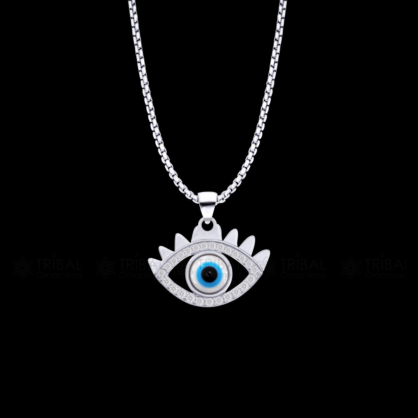 925 sterling silver evil eyes pendant with CZ stone nsp793 - TRIBAL ORNAMENTS