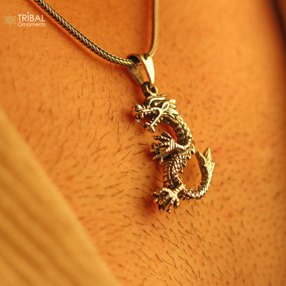 Sterling silver vintage dragon pendant by Tribal Ornaments, featuring intricate tribal design for boys and girls.