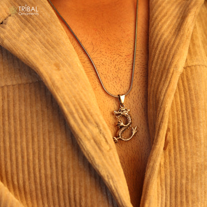 925 sterling silver vintage dragon pendant by TRIBAL ORNAMENTS, featuring a stylish, detailed tribal-inspired dragon design for boys and girls.