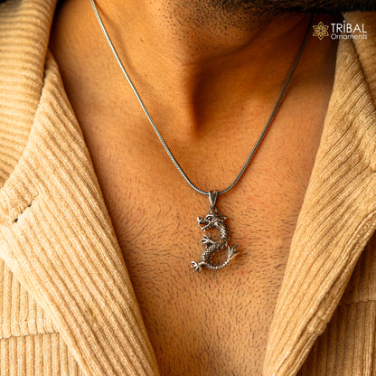 925 sterling silver vintage dragon pendant by TRIBAL ORNAMENTS, featuring a detailed, stylish design for boys and girls.