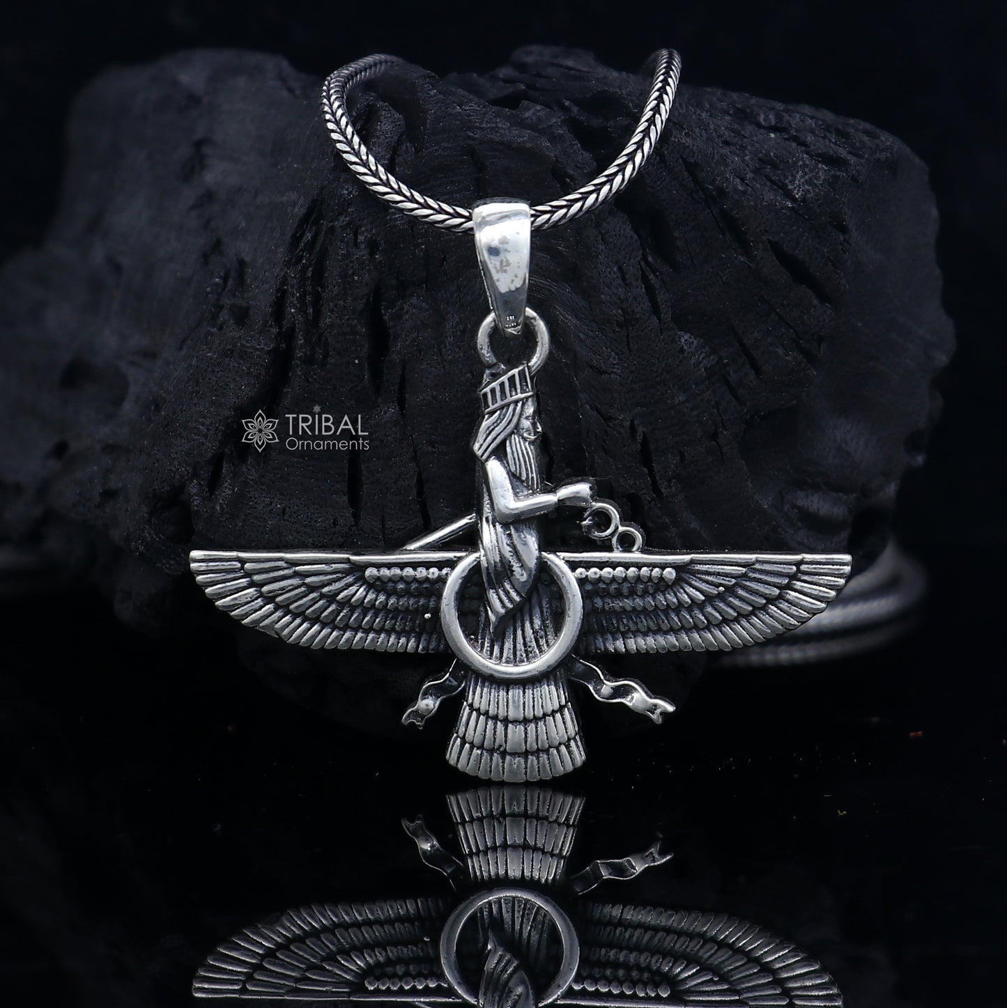 925 sterling silver Faravahar Ahura Mazda Handmade pendant Necklace, Ancient Persia Silver Men Jewelry, Mythology Mens Gift nsp866 - TRIBAL ORNAMENTS