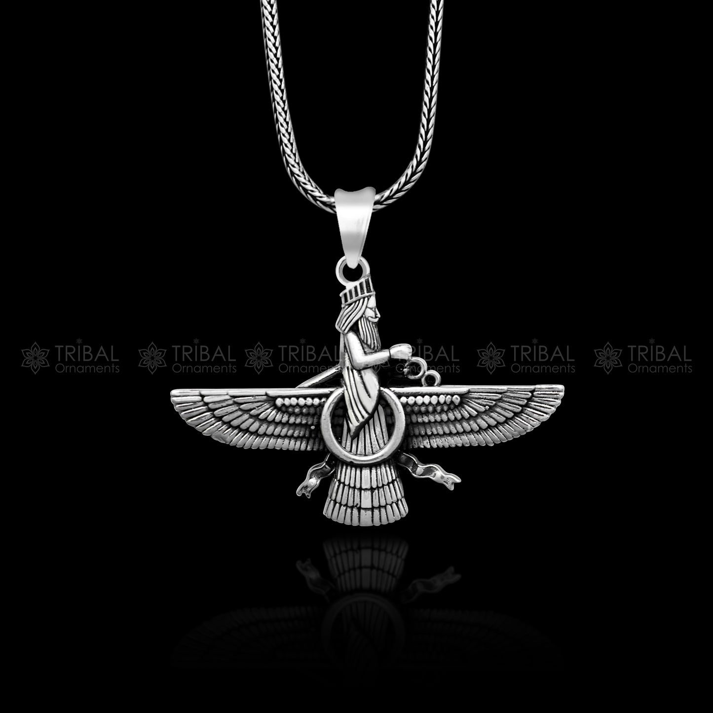 925 sterling silver Faravahar Ahura Mazda Handmade pendant Necklace, Ancient Persia Silver Men Jewelry, Mythology Mens Gift nsp866 - TRIBAL ORNAMENTS