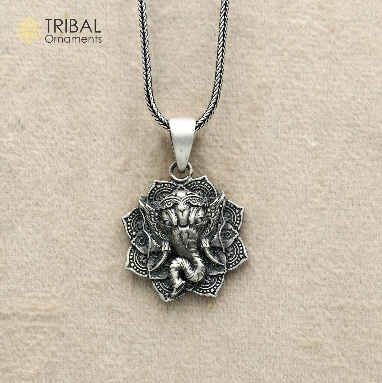 925 sterling silver floral design lord Ganesha Pendant with chain tribal jewellery nsp1051 - TRIBAL ORNAMENTS