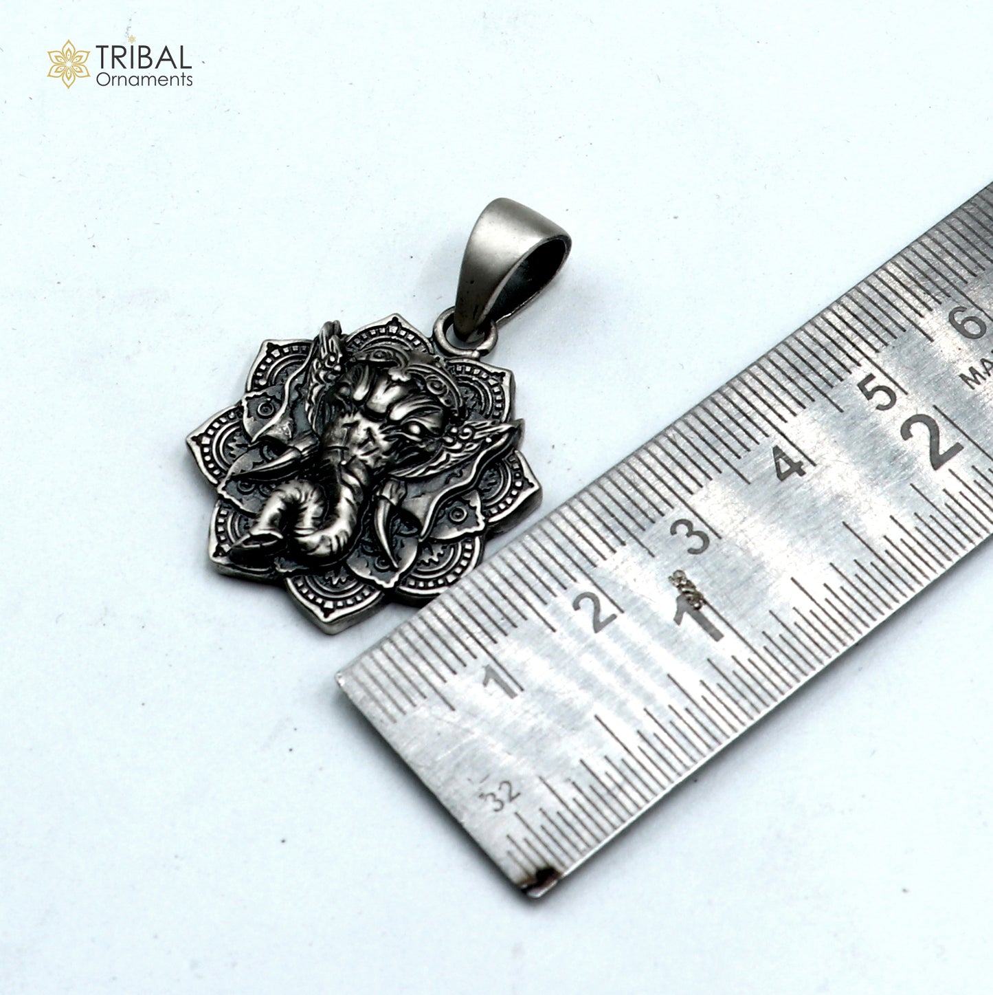 925 sterling silver floral design lord Ganesha Pendant with chain tribal jewellery nsp1051 - TRIBAL ORNAMENTS