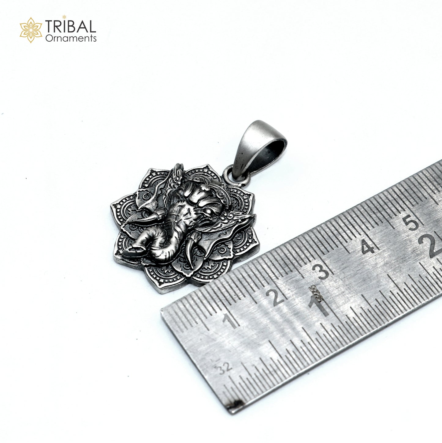 925 sterling silver floral design lord Ganesha Pendant with chain tribal jewellery nsp1051 - TRIBAL ORNAMENTS