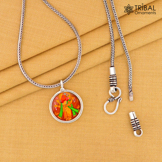 925 sterling silver Ganesha pendant, amazing painting pendant unisex gifting functional kavacham jewelry nsp769 - TRIBAL ORNAMENTS