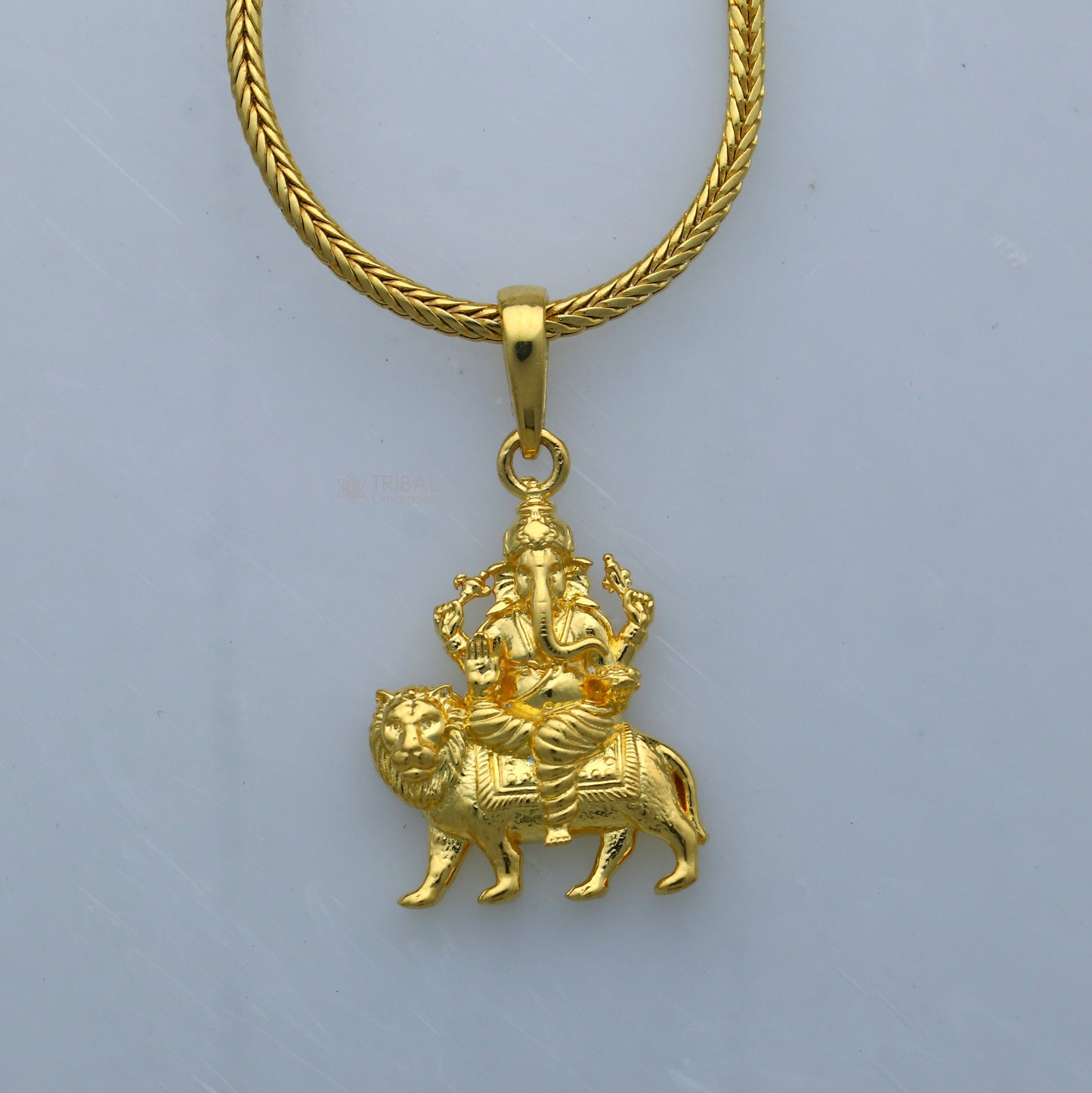 925 sterling silver gold polished Lord Ganesha divine pendant nsp897 - TRIBAL ORNAMENTS