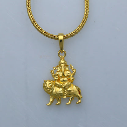 925 sterling silver gold polished Lord Ganesha pendant, tribal ornament divine jewelry featuring intricate design.