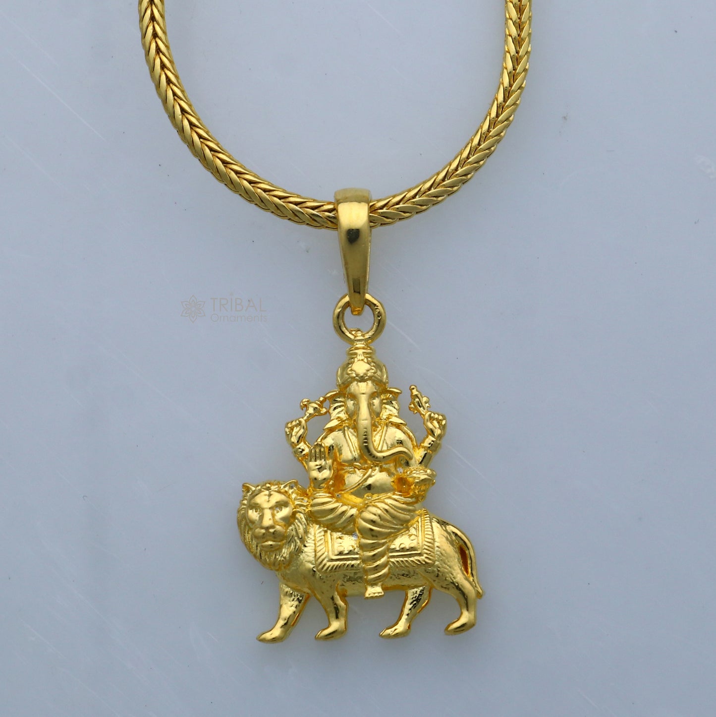 925 sterling silver gold polished Lord Ganesha divine pendant nsp897 - TRIBAL ORNAMENTS