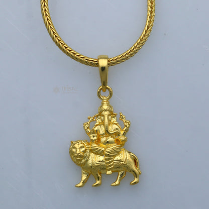 925 sterling silver gold-polished Lord Ganesha pendant, tribal ornaments divine jewelry, detailed Lord Ganesha figure for spiritual wear