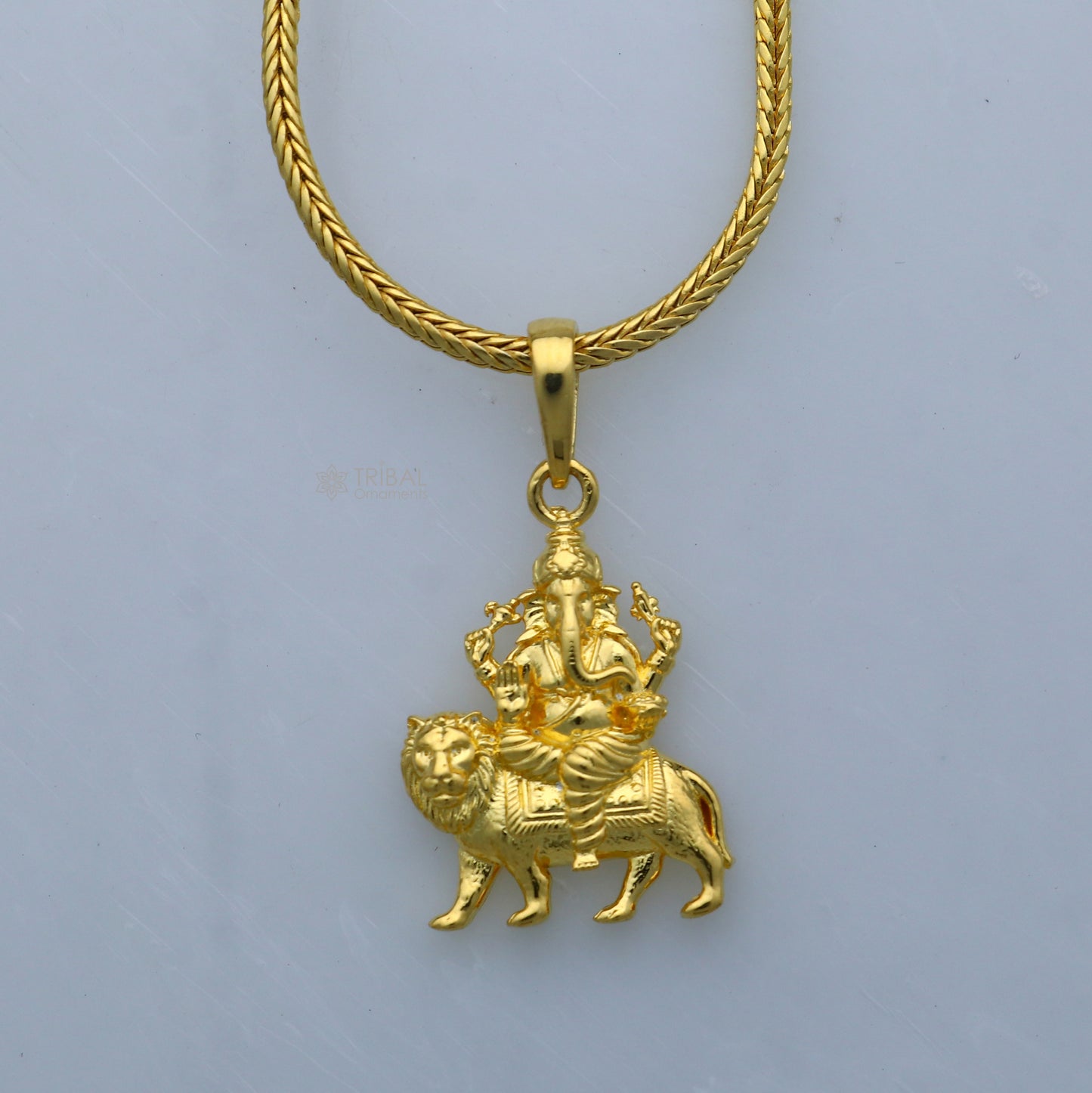 925 sterling silver gold polished Lord Ganesha divine pendant nsp897 - TRIBAL ORNAMENTS