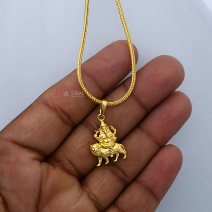 925 sterling silver gold polished Lord Ganesha pendant, divine Hindu jewelry, tribal ornaments, NSP897.