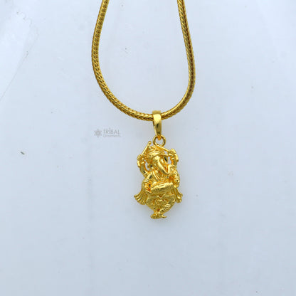 925 sterling silver gold polished Lord Ganesha pendant from TRIBAL ORNAMENTS, featuring intricate divine Ganesha design.