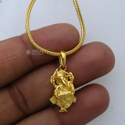 925 sterling silver gold-polished Lord Ganesha pendant from TRIBAL ORNAMENTS, featuring intricate divine design.